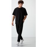 Siyah Pamuklu Kalın Yumuşak Dokulu Oversize Fit Basic Erkek Eşofman Takım - 85251
