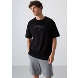 Siyah Pamuklu Kalın Yumuşak Dokulu Oversize Fit Baskılı Erkek T-Shirt - 88320