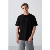 Siyah Pamuklu Kalın Yumuşak Dokulu Oversize Fit Baskılı Erkek T-Shirt - 88333
