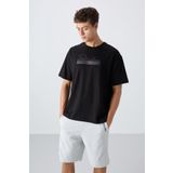 Siyah Pamuklu Kalın Yumuşak Dokulu Oversize Fit Baskılı Erkek T-Shirt - 88334