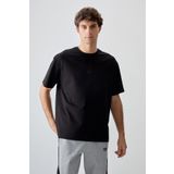 Siyah Pamuklu Kalın Yumuşak Dokulu Oversize Fit Baskılı Erkek T-Shirt - 88373