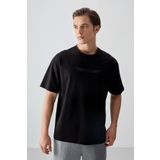 Siyah Pamuklu Kalın Yumuşak Dokulu Oversize Fit Baskılı Erkek T-Shirt - 88374