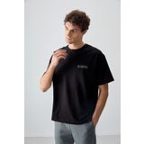 Siyah Pamuklu Kalın Yumuşak Dokulu Oversize Fit Baskılı Erkek T-Shirt - 88375