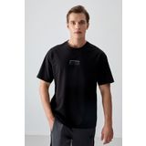 Siyah Pamuklu Kalın Yumuşak Dokulu Oversize Fit Baskılı Erkek T-Shirt - 88376