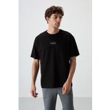 Siyah Pamuklu Kalın Yüzeyi Dokulu Oversize Fit Baskılı Erkek T-Shirt - 88367