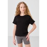 Siyah Pamuklu O Yaka Oversize Fit Basic Kız Çocuk T-Shirt - 75182 - 8 - 9 Yaş