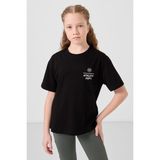 Siyah Pamuklu O Yaka Oversize Fit Baskılı Kız Çocuk T-Shirt - 75178 - 14 - 15 Yaş