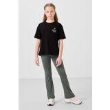 Siyah Pamuklu O Yaka Oversize Fit Baskılı Kız Çocuk T-Shirt - 75178