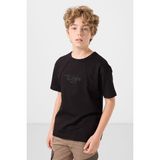 Siyah Pamuklu Yumuşak Dokulu Oversize Baskılı Erkek Çocuk T-Shirt - 11285 - 11 - 12 Yaş