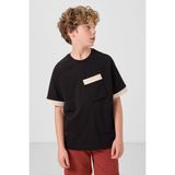 Siyah Pamuklu Yumuşak Dokulu Oversize Cep Detaylı Erkek Çocuk T-Shirt - 11295 - 8 - 9 Yaş
