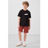 Siyah Pamuklu Yumuşak Dokulu Oversize Cep Detaylı Erkek Çocuk T-Shirt - 11295