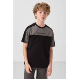 Siyah Pamuklu Yumuşak Dokulu Oversize Fit Nakışlı Erkek Çocuk T-Shirt - 11290 - 7 - 8 Yaş