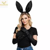 Siyah Parlak Tavşan Kulak Ve 40 Cm Parlak Siyah Eldiven Kostüm Seti P153510s6603