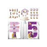 SİYAH PARTİ EVİ Rapunzel Doğum Günü Masa Panosu / Pasta Süsü Seti 5 Yaş