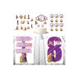 SİYAH PARTİ EVİ Rapunzel Doğum Günü Masa Panosu / Pasta Süsü Seti 8 Yaş