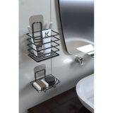 Siyah Paslanmaz Metal Banyo Duvar Organizeri - Yapışkanlı Diş Fırçalık Ve Sabunluk Seti Siyah