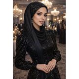 Siyah Payetli Bandana Abiye Şal