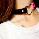Siyah Pembe Deri Tasma Kalp 35 Cm Choker Bayan Kolye Takı