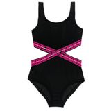 Siyah Pembe Lastikli kız çocuk mayo DB200568CM