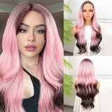 Siyah Pembe Ombre Fiber Sen Tül Peruk