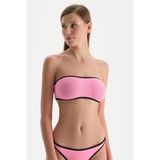 Siyah-Pembe Straplez Bikini Üst - Siyah - Pembe - S - M