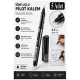 Siyah Pilot Kalem İğne Uçlu 5 Adet Stilo Pilot Kalem 0.5Mm İnce Uçlu Pilot Kalem Likit Mürekkepli Pilot Kalem