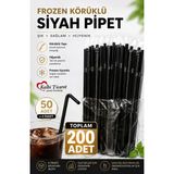 Siyah Pipet 50'Li X 4 Paket Jelatinli Sargılı Pipet Frozen Körüklü Kıvrımlı Pipet