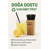 Siyah Pipet - Siyah Karton Pipet - Karton Pipet - Kağıt Pipet - Siyah Kağıt Pipet - 25 Adet