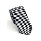 Siyah Piti Kare Desenli Beyaz Dokuma Kumaş Mendilli Slim Fit Kravat // SDK-2503-4 GF2508-SDK2503-4