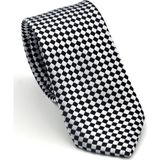 Siyah Piti Kare Desenli Beyaz Dokuma Kumaş Mendilli Slim Fit Kravat // SDK-2503-4