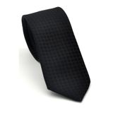 Siyah Piti Kare Desenli Siyah Dokuma Kumaş Mendilli Slim Fit Kravat // SDK-2503-1 GF2508-SDK2503-1
