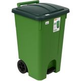 Siyah Plastik 85 Litre Köşeli Pedallı Tekerlekli Çöp Kovası - Yeşil