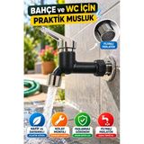 Siyah Plastik Bahçe Wc Musluğu Filtreli Perlatörlü Tek Kollu Aç Kapa Duvar Tipi Lavabo Su Musluğu Ev