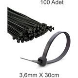Siyah Plastik Cırt Kelepçe 3.6MM-30CM Kablo Bağı Elektrik Kablosu 100 Adet
