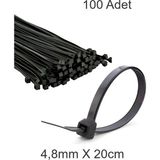 Siyah Plastik Cırt Kelepçe 4.8MM-20CM Kablo Bağı Elektrik Kablosu 100 Adet