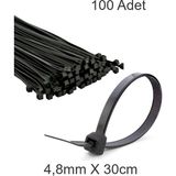 Siyah Plastik Cırt Kelepçe 4.8MM-30CM Kablo Bağı Elektrik Kablosu 100 Adet