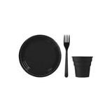 Siyah Plastik Tabak-Bardak-Çatal Set