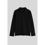 Siyah Polo Yaka Basic Uzun Kollu Erkek Çocuk T-Shirt - 11170