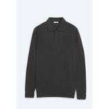 Siyah Polo Yaka Jakarlı Yün Karışımlı Triko Kazak - 3XL