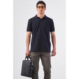 Siyah Polo Yaka Pamuklu Düz Renk Slim Fit Erkek T-Shirt