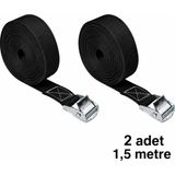 Siyah Polyester Bağlama Kayışı, Ayarlanabilir Metal Sabitleme Aparatlı, 1,5 Metre Uzunluk, 2,5 cm Genişlik, Koli, Yük, Bisiklet ve Kamp Kullanımı Için - 2006