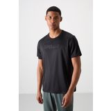Siyah Polyester Nefes Alan Dokulu İnce Esnek Standart Fit Erkek Performans T-Shirt - 88385