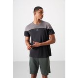 Siyah Polyester Nefes Alan Dokulu İnce Esnek Standart Fit Erkek Performans T-Shirt - 88386