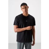 Siyah Polyester Nefes Alan Dokulu İnce Esnek Standart Fit Erkek Performans T-Shirt - 88396