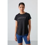 Siyah Polyester Nefes Alan Dokulu İnce Esnek Standart Fit Performans Kadın T-Shirt - 97283