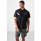 Siyah Polyester Nefes Alan Dokulu İnce Esnek Standart Fit Polo Yaka Erkek Performans T-Shirt - 88402