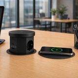 Siyah Pop Up Gömme Masa Prizi USB’li ve Kablosuz Şarjlı Masaüstü Ofis Prizi