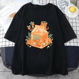 Siyah Portakal Suyu Kawaii Anime Harajuku Tee Baskı Karikatür An Be