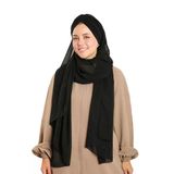 Siyah Pratik Hazır Geçmeli Bone Şal Şifon Drapeli 2507_01