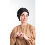 Siyah Pratik Hazır Geçmeli Tesettür Bone Sandy Kumaş Büzgülü 2114_01